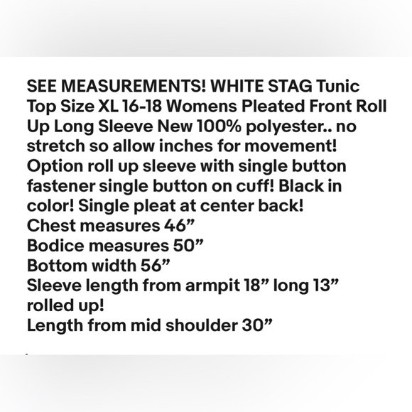 WHITE STAG Tunic Top Size XL 16-18 Womens Pleated Front Roll Up Long Sleeve NWOT - Picture 8 of 8